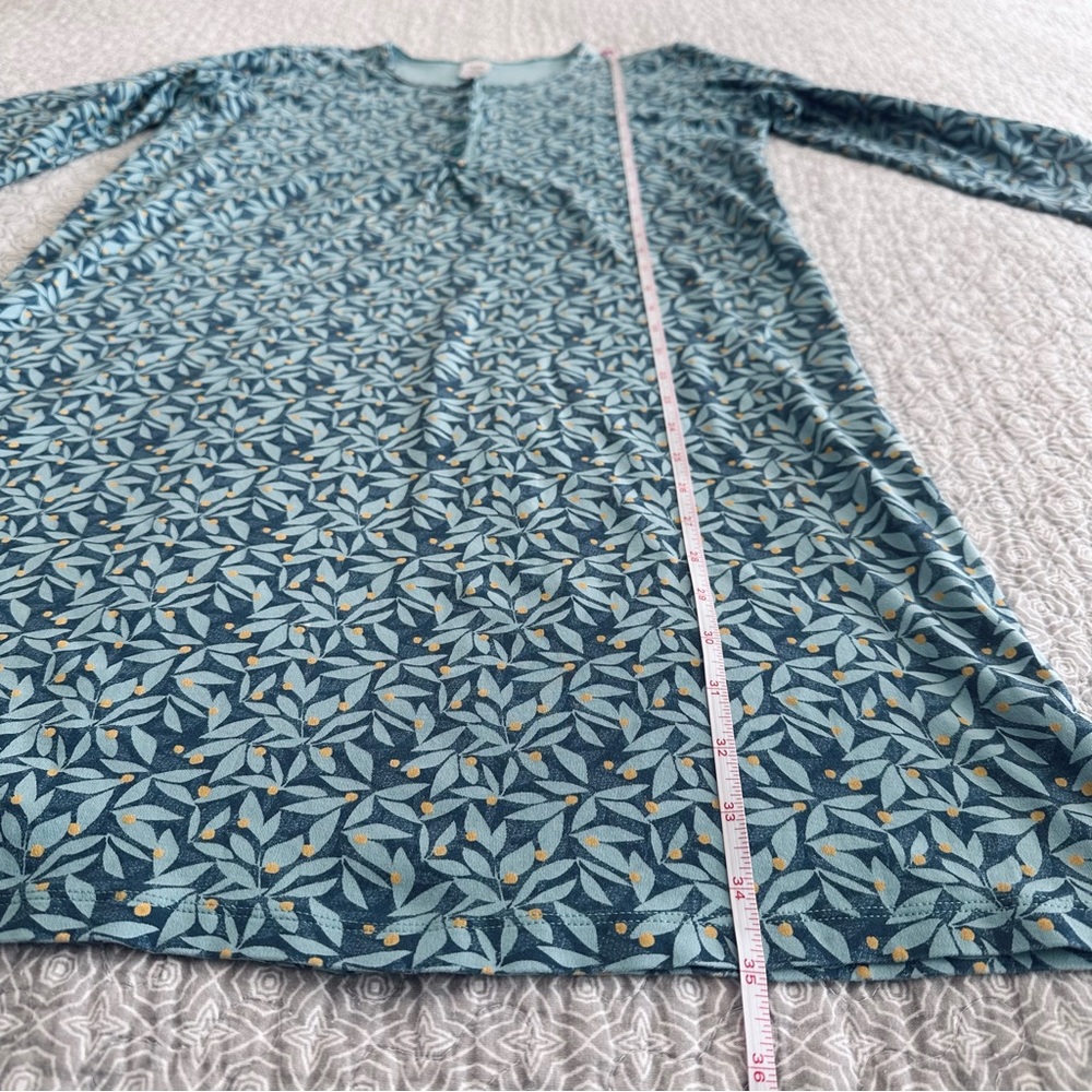 Calida Switzerland Cotton Nightgown Long Sleeve Nightdress Blue Leaf Print XS - Picture 6 of 8